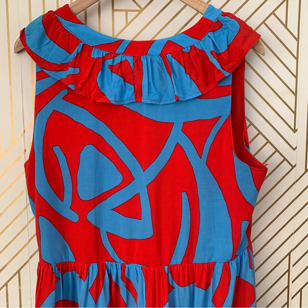 Sugarlips Ohana Bayla Deep V Maxi Dress ruffle abstract floral leaves 100% Rayon - Picture 5 of 8
